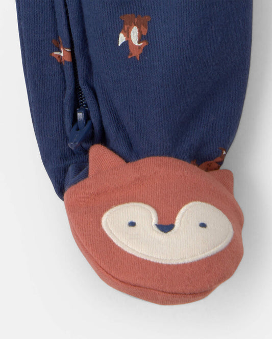 Carter's Baby Boy Fox 100% Cotton 2-Way Zip Sleeper - Navy Blue