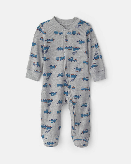 Carter's Baby Boy Train Cotton 2-Way Zip Thermal Sleeper - Grey
