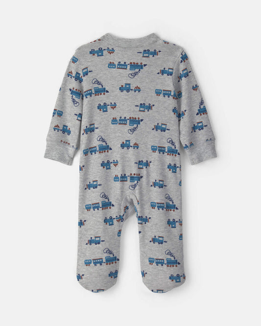 Carter's Baby Boy Train Cotton 2-Way Zip Thermal Sleeper - Grey