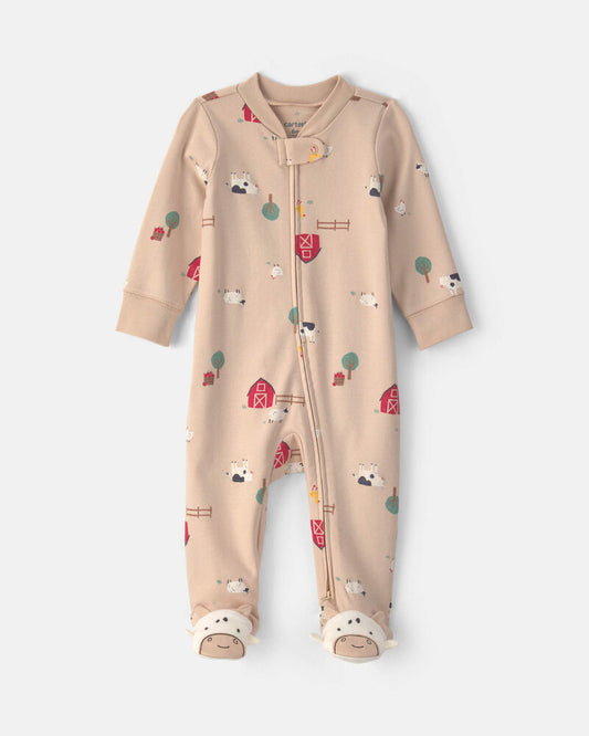 Carter's Baby Farm 100% Cotton 2-Way Zip Sleeper - Beige