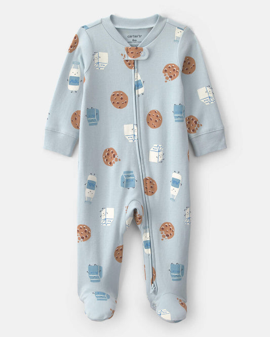 Carter's Baby Boy Milk & Cookies 100% Cotton 2-Way Zip Sleeper - Blue