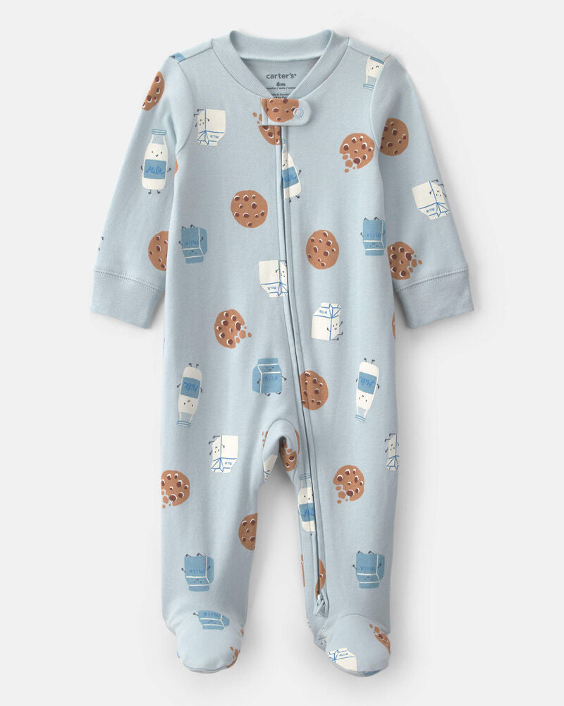Carter's Baby Boy Milk & Cookies 100% Cotton 2-Way Zip Sleeper - Blue