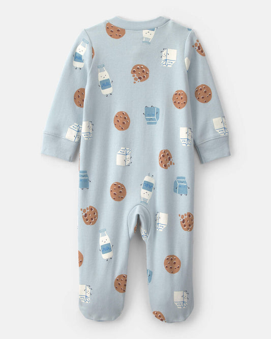 Carter's Baby Boy Milk & Cookies 100% Cotton 2-Way Zip Sleeper - Blue