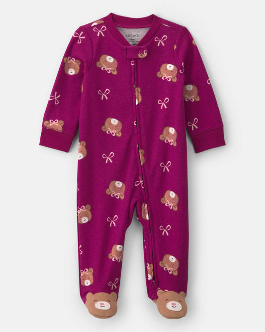 Carter's Baby Girl Bear 100% Cotton 2-Way Zip Sleeper - Purple