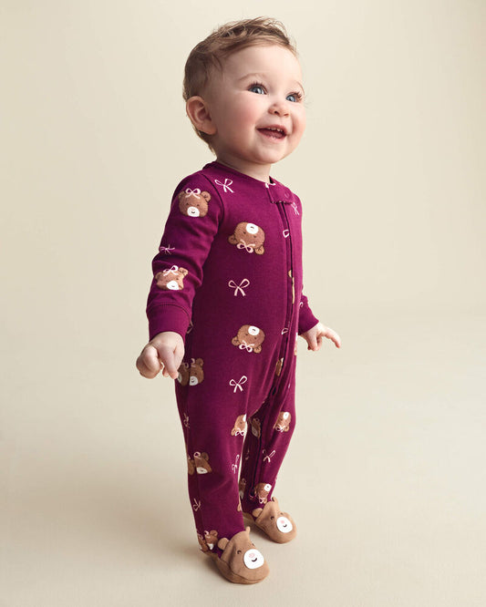 Carter's Baby Girl Bear 100% Cotton 2-Way Zip Sleeper - Purple