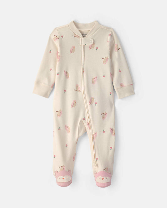 Carter's Baby Girl Owl 100% Cotton 2-Way Zip Sleepers - Cream