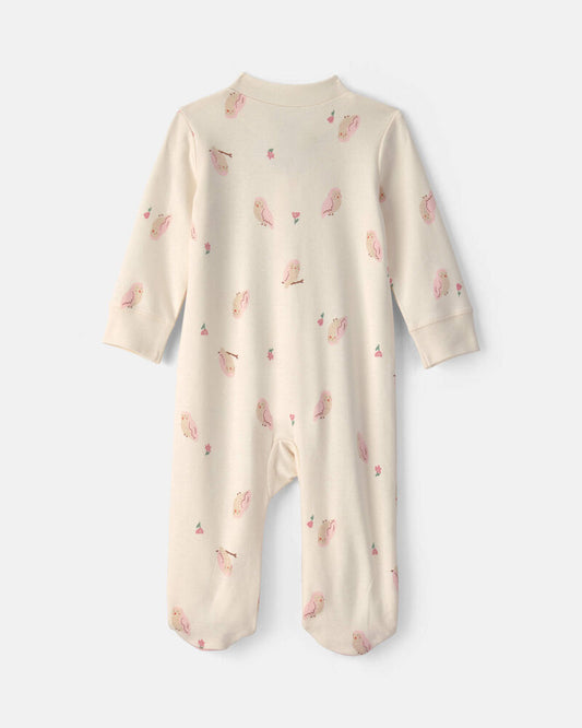 Carter's Baby Girl Owl 100% Cotton 2-Way Zip Sleepers - Cream