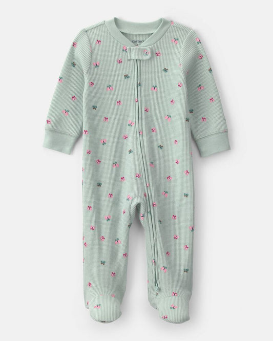 Carter's Baby Girl Butterfly Cotton 2-Way Zip Thermal Sleeper - Green