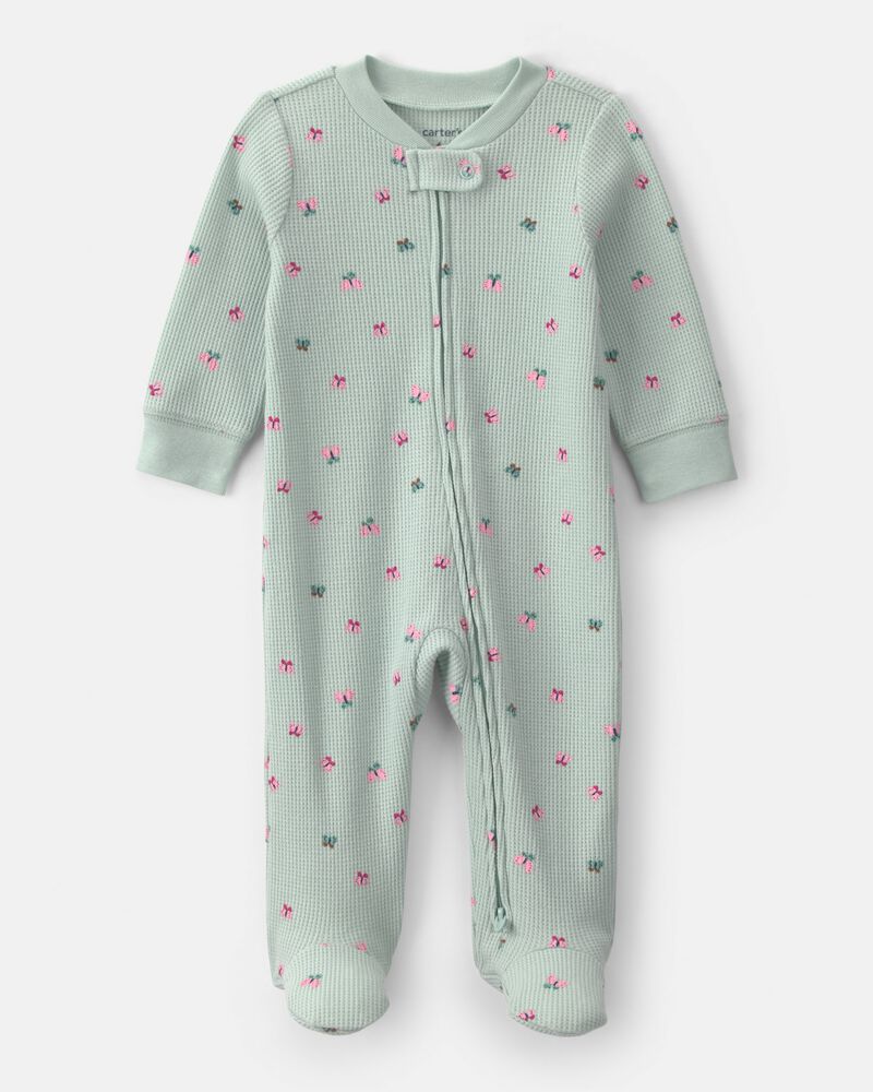 Carter's Baby Girl Butterfly Cotton 2-Way Zip Thermal Sleeper - Green