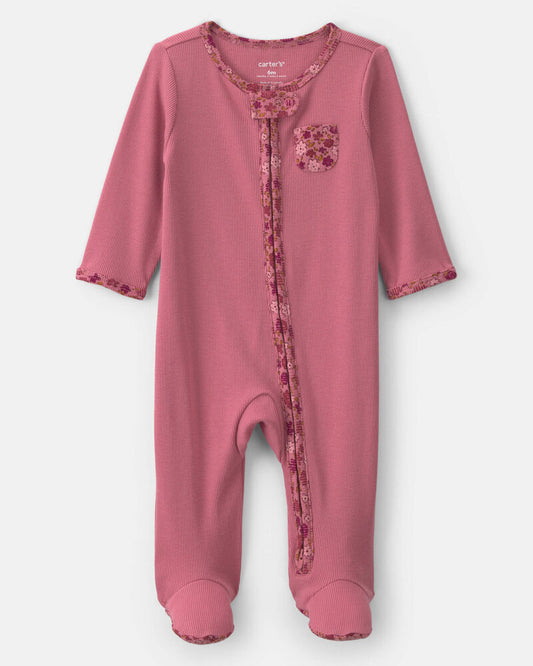 Carter's Baby Girl Floral Cotton 2-Way Zip Sleeper - Pink