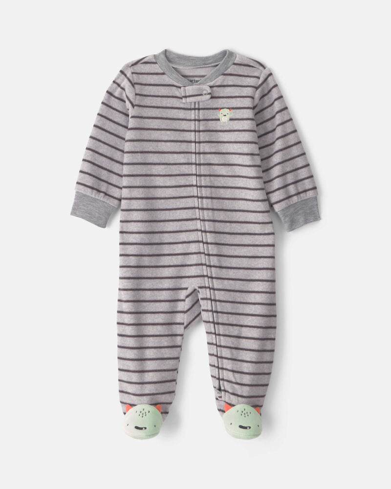 Carter's Baby Boy Monster Striped Fleece 2-Way Zip Sleeper - Grey