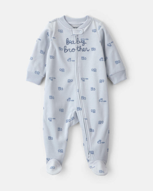 Carter's Baby Boy 'Baby Brother' Fleece 2-Way Zip Sleepers - Blue