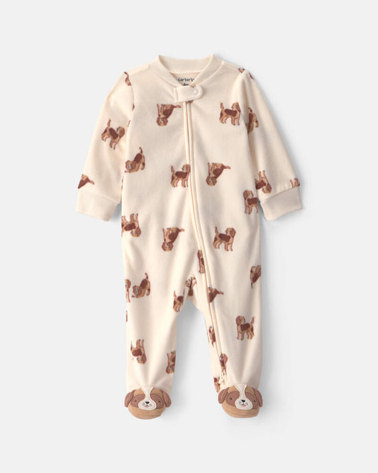 Carter's Baby Boy Dog Fleece 2-Way Zip Sleeper Pyjamas - Cream