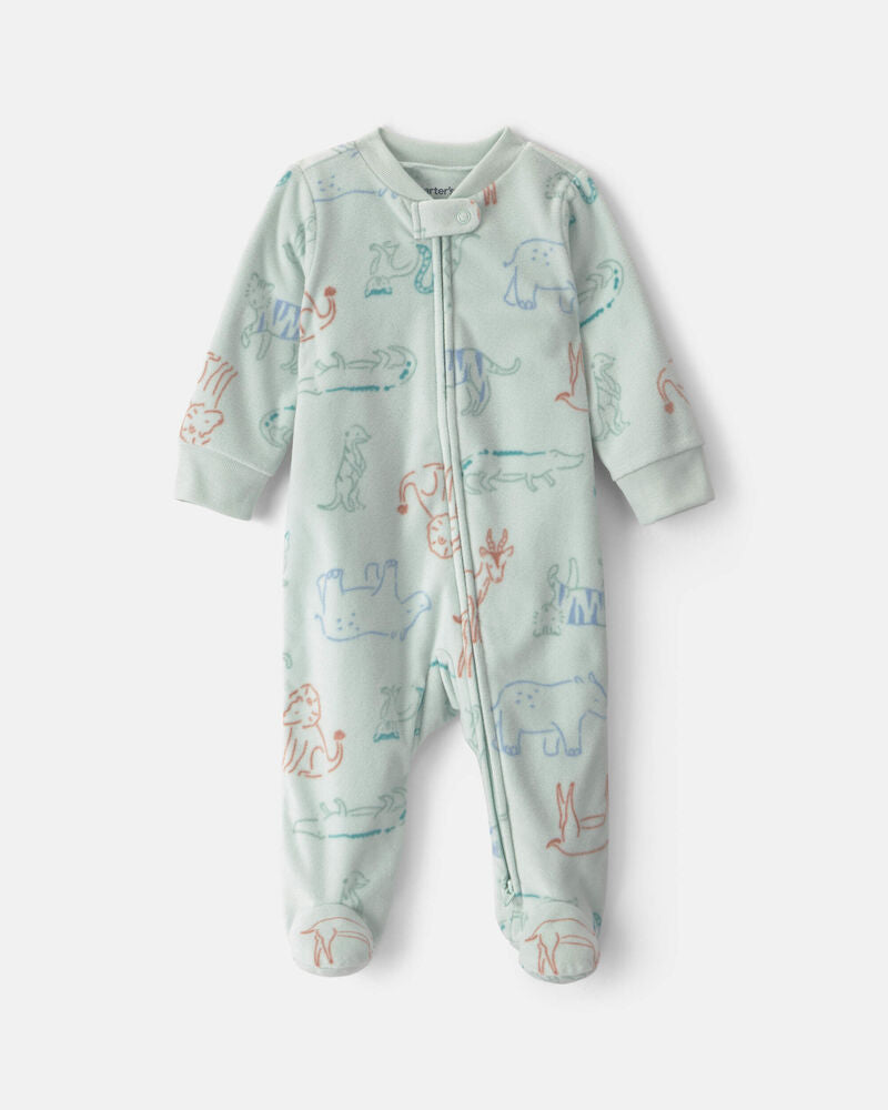 Carter's Baby Boy Safari Fleece 2-Way Zip Sleeper - Green