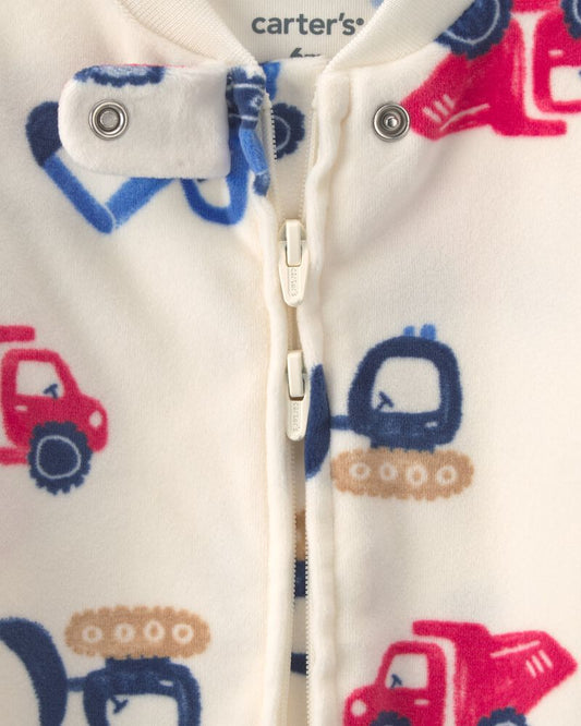Carter's Baby Boy Construction 2-Way Zip Sleeper- Cream