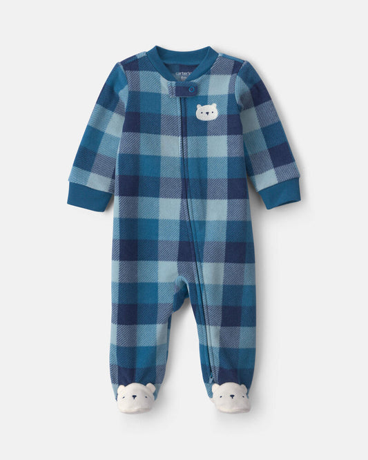 Carter's Baby Boy Bear Plaid Fleece 2-Way Zip Sleeper - Blue