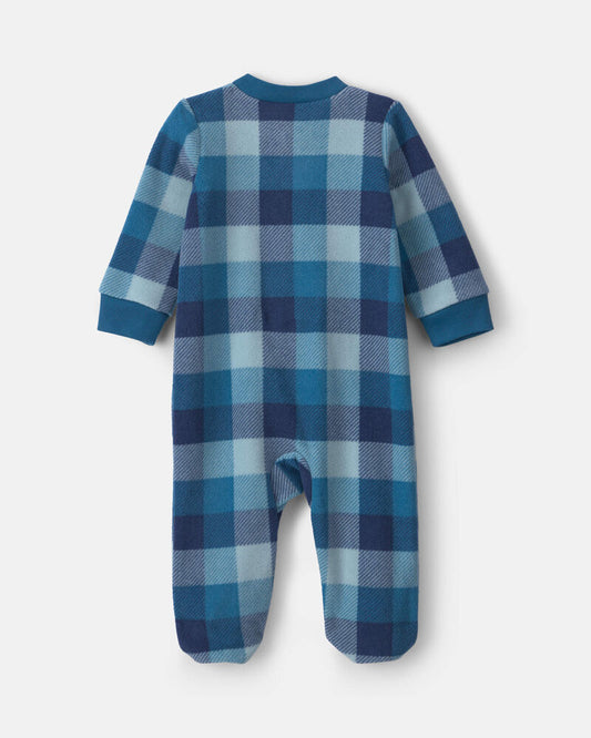 Carter's Baby Boy Bear Plaid Fleece 2-Way Zip Sleeper - Blue