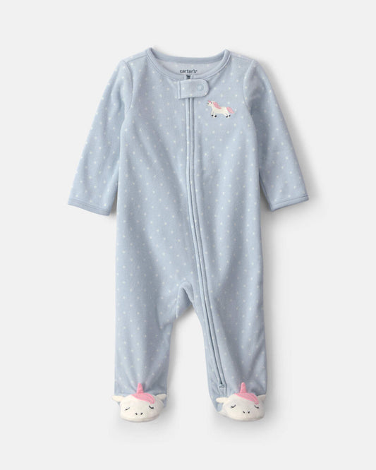 Baby Girl Unicorn Fleece 2-Way Zip Sleepers - Blue