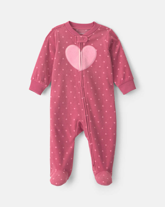 Carter's Baby Girl Heart Fleece 2-Way Zip Sleeper - Pink
