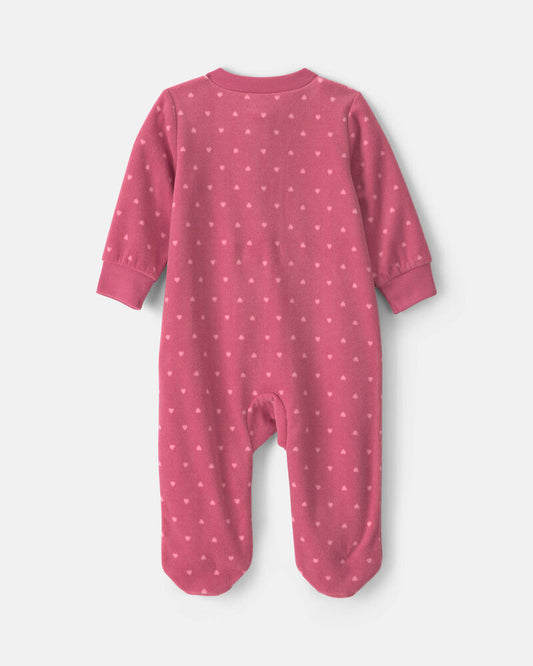 Carter's Baby Girl Heart Fleece 2-Way Zip Sleeper - Pink