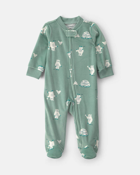 Carter's Baby Boy Yeti Fleece 2-Way Zip Sleep & Play Pyjamas - Green
