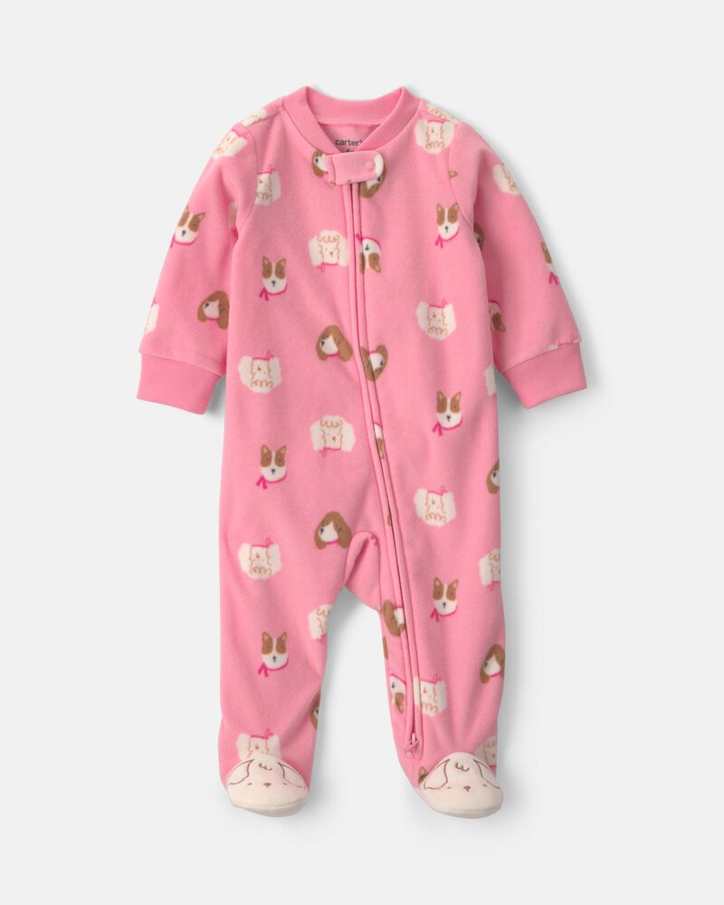 Carter's Baby Girl Dog Fleece 2-Way Zip Sleeper - Pink