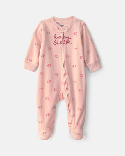Carter's Baby Girl 'Baby Sister' Fleece 2-Way Zip Sleepers - Pink