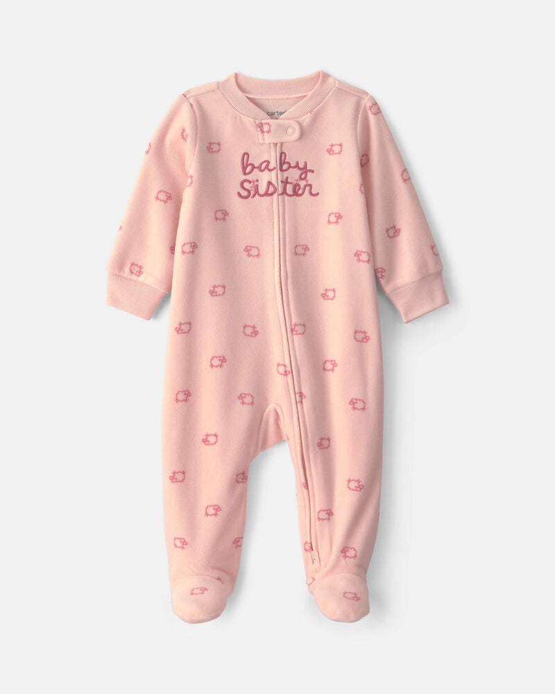 Carter's Baby Girl 'Baby Sister' Fleece 2-Way Zip Sleepers - Pink