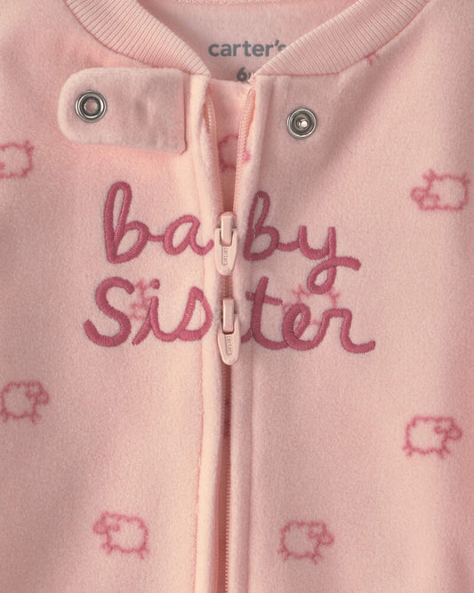 Carter's Baby Girl 'Baby Sister' Fleece 2-Way Zip Sleepers - Pink