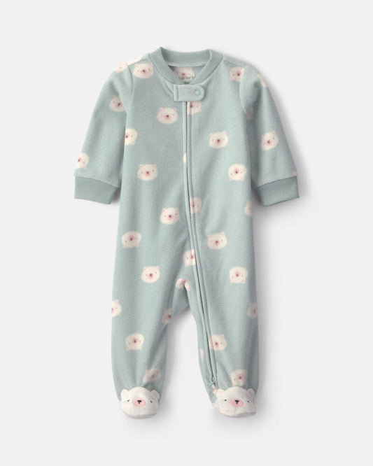 Carter's Baby Girl Bear Fleece 2-Way Zip Sleeper - Green