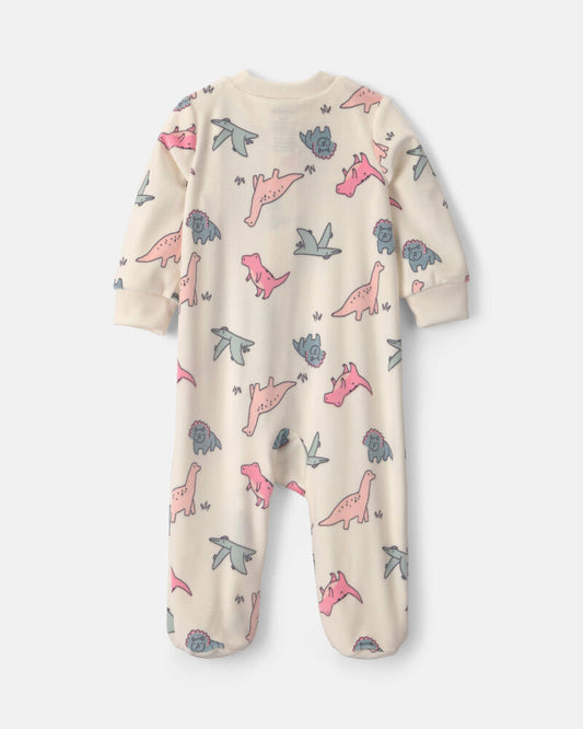 Carter's Baby Girl Dinosaur Fleece 2-Way Zip Sleeper - Cream
