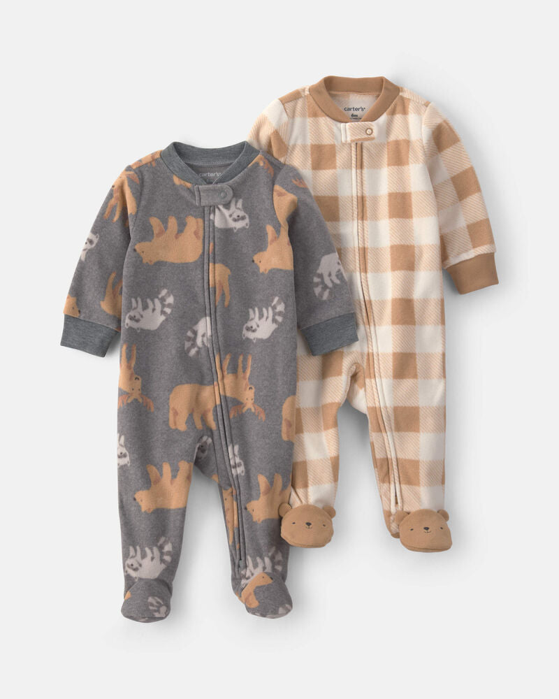 Carter's Baby Boy 2-Pack Animals Plaid Fleece 2-Way Zip Sleepers
