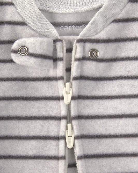 Carter's Baby Boy 2-Pack Safari Animals Striped Fleece 2-Way Zip Sleepers- Green/Grey