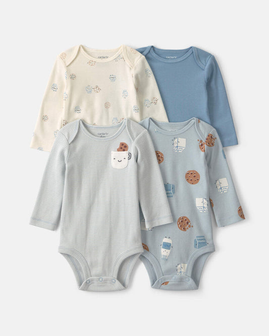 Carter's Baby Boy 4-Pack Milk & Cookies Long-Sleeve Multipack Bodysuits