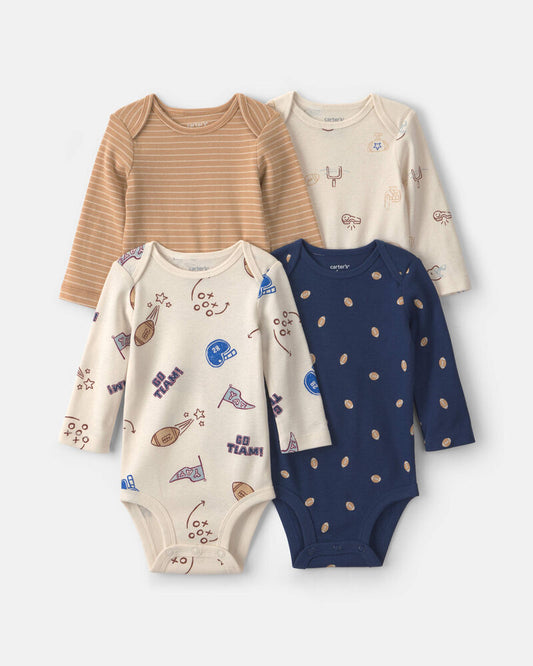 Carter's Baby Boy 4-Pack Football Long-Sleeve Multipack Bodysuits