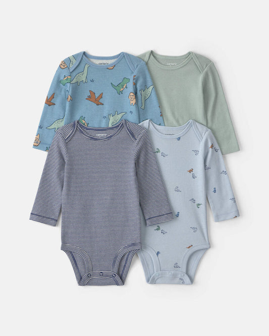 Carter's Baby Boy 4-Pack Dinosaur Long-Sleeve Bodysuits