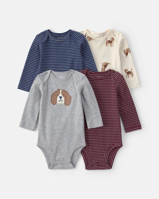 Carter's Baby Boy 4-Pack Dog Striped Long-Sleeve Multipack Bodysuits