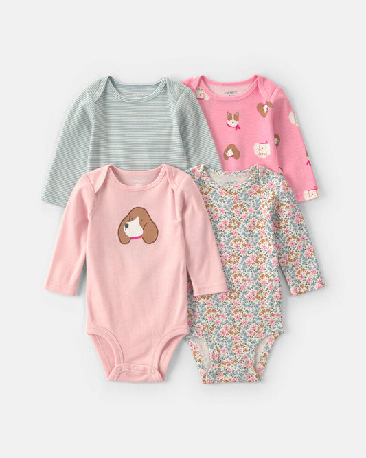 Carter's Baby Girl 4-Pack Dog Long-Sleeve Multipack Bodysuits