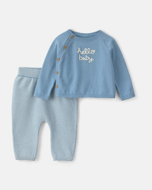 Carter's Baby Boy 2-Piece 'Hello Baby' Long-Sleeve Top & Pant Set - Blue