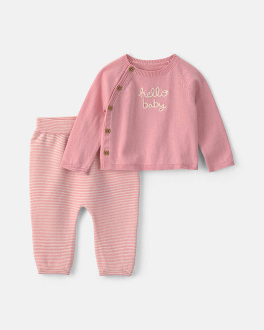 Carter's Baby Girl 2-Piece 'Hello Baby' Long-Sleeve Top & Pant Set - Pink