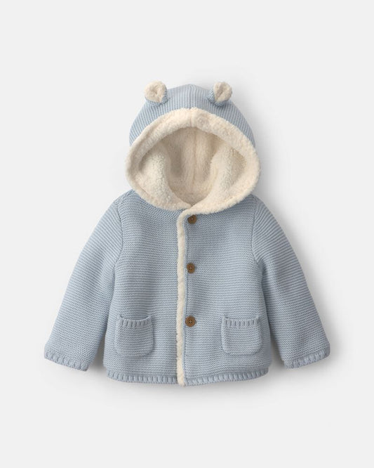 Carter's Baby Boy Bear Sweater Knit Hooded Jacket - Blue