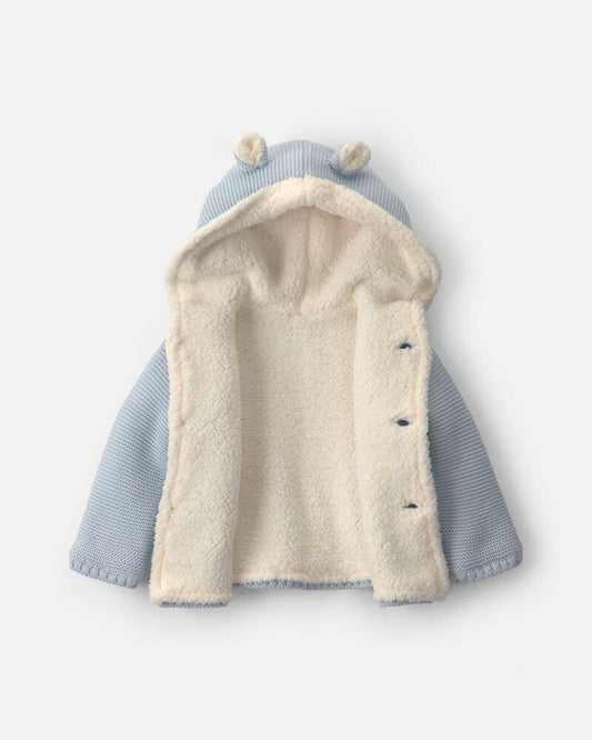 Carter's Baby Boy Bear Sweater Knit Hooded Jacket - Blue