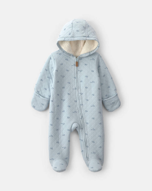 Carter's Baby Boy Train Teddy Fleece Long-Sleeve Jumpsuit - Blue
