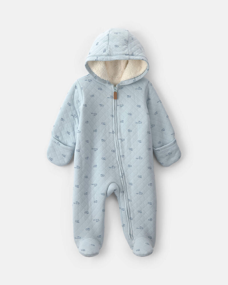 Carter's Baby Boy Train Teddy Fleece Long-Sleeve Jumpsuit - Blue
