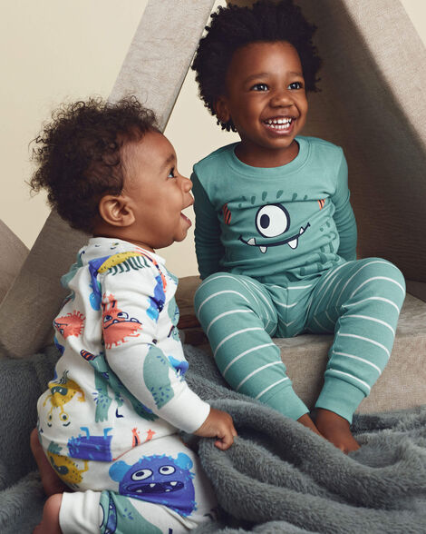 Carter's Baby Boy 4-Piece Monster 100% Cotton Snug Fit Pajama Set - Teal/Cream