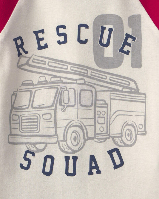 Carter's Baby Boy 4-Piece 'Rescue Squad' Firetruck 100% Cotton Snug Fit Pyjama Set - Red/Blue