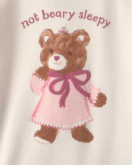 Carter's Baby Girl 4-Piece Bear Varsity 100% Cotton Snug Fit Pyjama Set - Pink/Cream