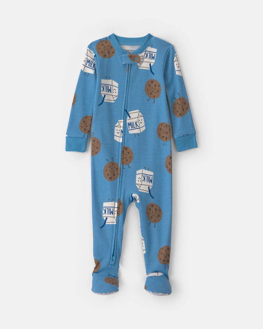 Carter's Baby Boy 1-Piece Milk & Cookies 2-Way Zip 100% Cotton Snug Fit Pyjama - Blue