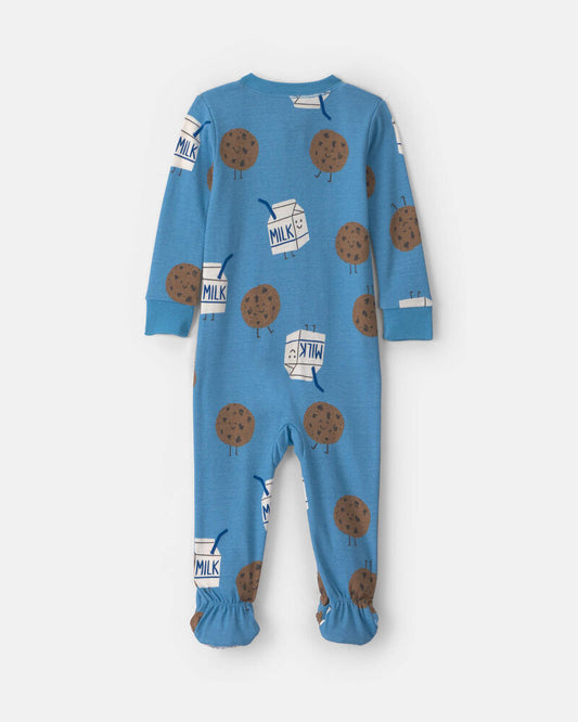 Carter's Baby Boy 1-Piece Milk & Cookies 2-Way Zip 100% Cotton Snug Fit Pyjama - Blue