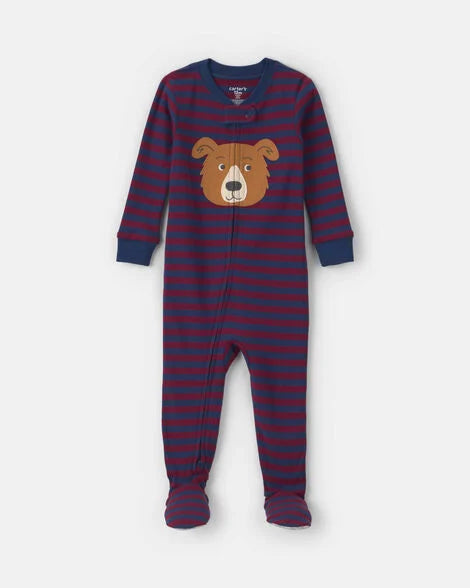 Carter's Baby Boy 1-Piece Dog Striped 2-Way Zip 100% Cotton Snug Fit Footed Pajama - Burgundy/Blue